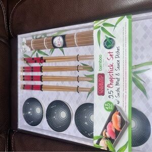 Bamboo Kitchen Utensil Set with Metal Ends and Green Accents